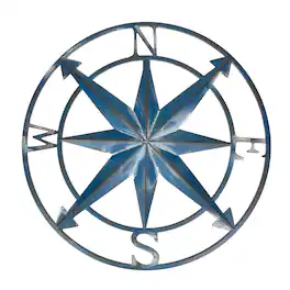 Zeckos - 20 Inch Distressed Metal Compass Rose Nautical Wall Decor Indoor Outdoor - Blue