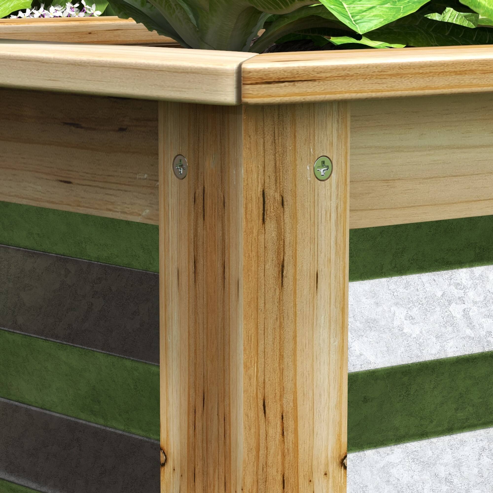 Alt View 7. Outsunny - Garden Bed, Planter Box, Metal and Wood Combined, for Growing Flowers - Silver and Natural.