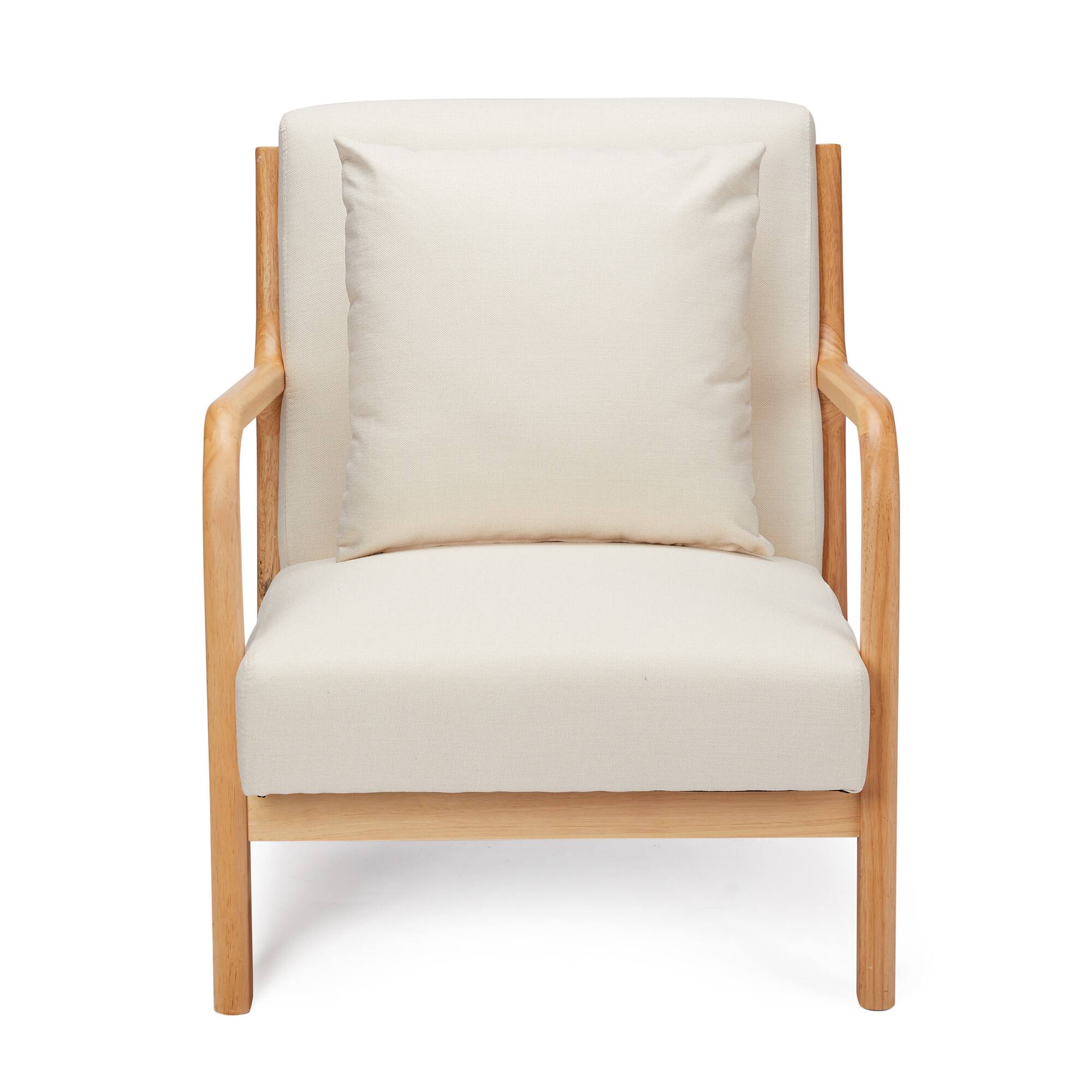 Alt View 3. JOMEED - Jomeed Oak Wood Frame Mid Century Modern Accent Chair for Living Room, Beige - Beige.