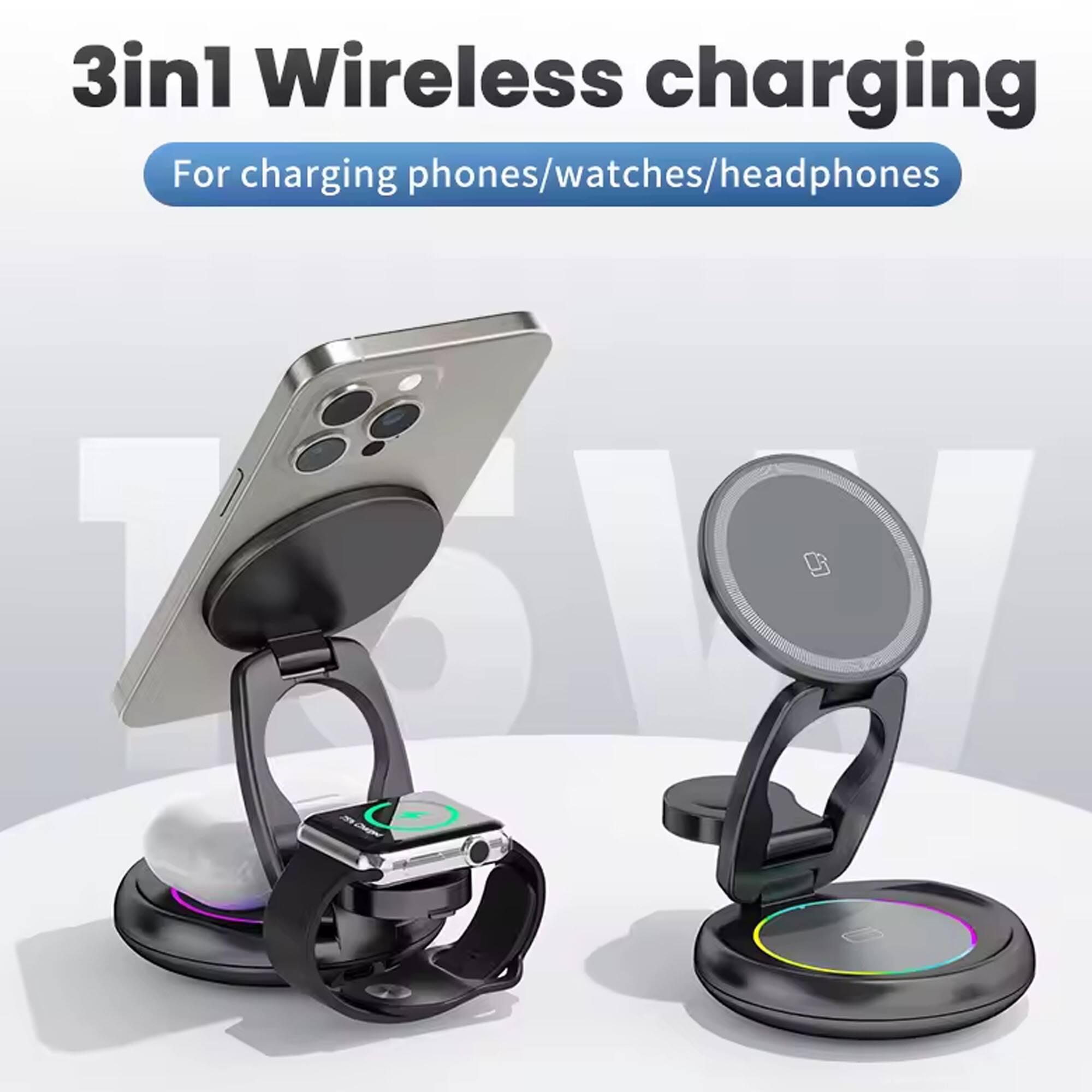 3in1 Wireless charging  
For charging phones/watches/headphones