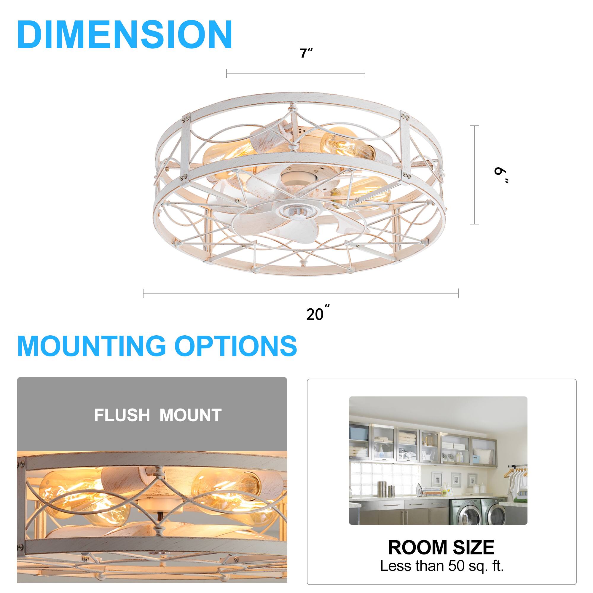 DIMENSION 7" 20" MOUNTING OPTIONS FLUSH MOUNT ROOM SIZE Less than 50 sq. ft.