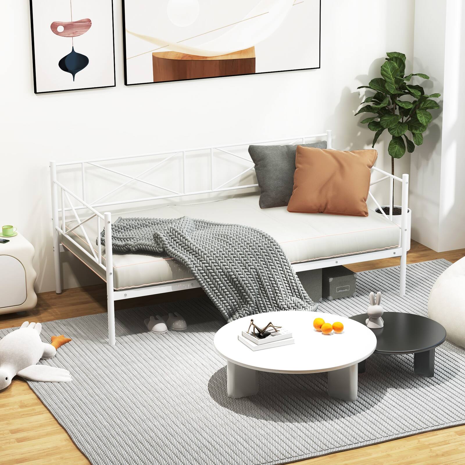 Alt View 9. Costway - Costway Twin Size Metal Daybed Frame Home Modern 2-in-1 Sofa Bed with Under-bed Storage & Railings - White.