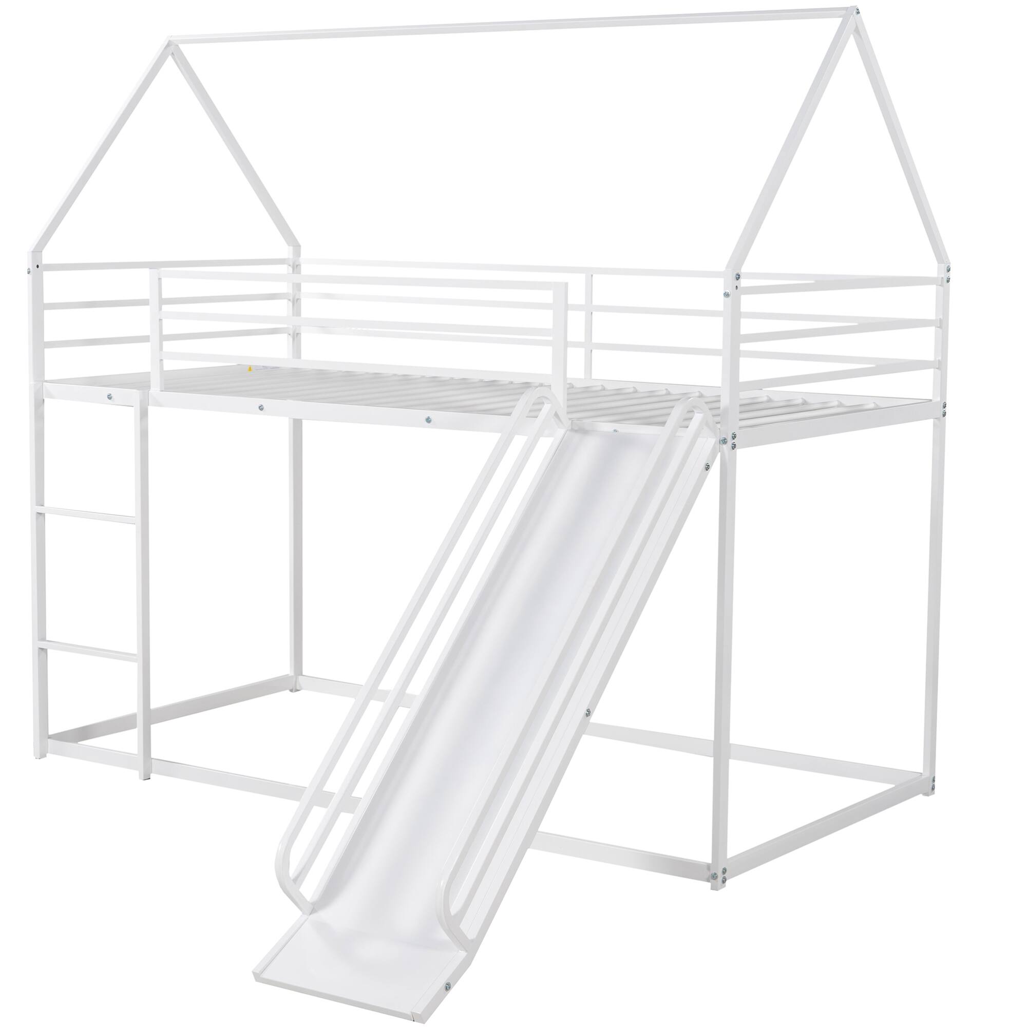Alt View 5. GOODSILO - Twin Over Twin Playhouse Bunk Bed with Convertible Slide and Ladder for Kids - White.