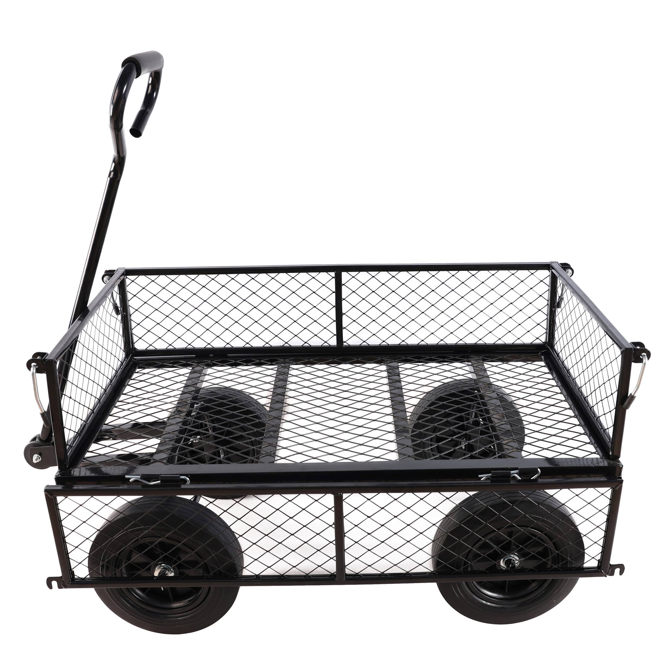Back. Whisen - Metal Garden Cart Outdoor Wagon, Utility Tool Cart with Solid Wheels for Lawn and Yard Work - Black.