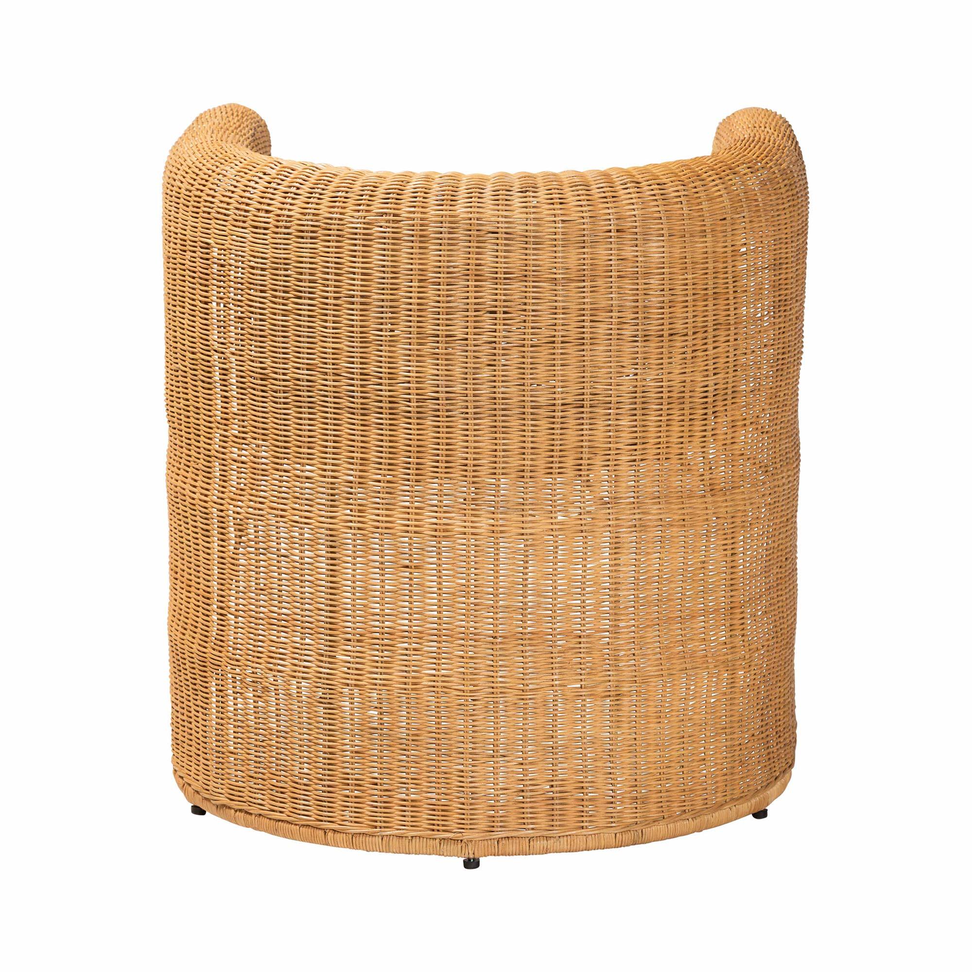Back. bali & pari - Carina Natural Rattan Barrel Dining Chair - Handwoven Wicker Accent Chair with Curved Backrest and Removable Cushion - Light Honey.