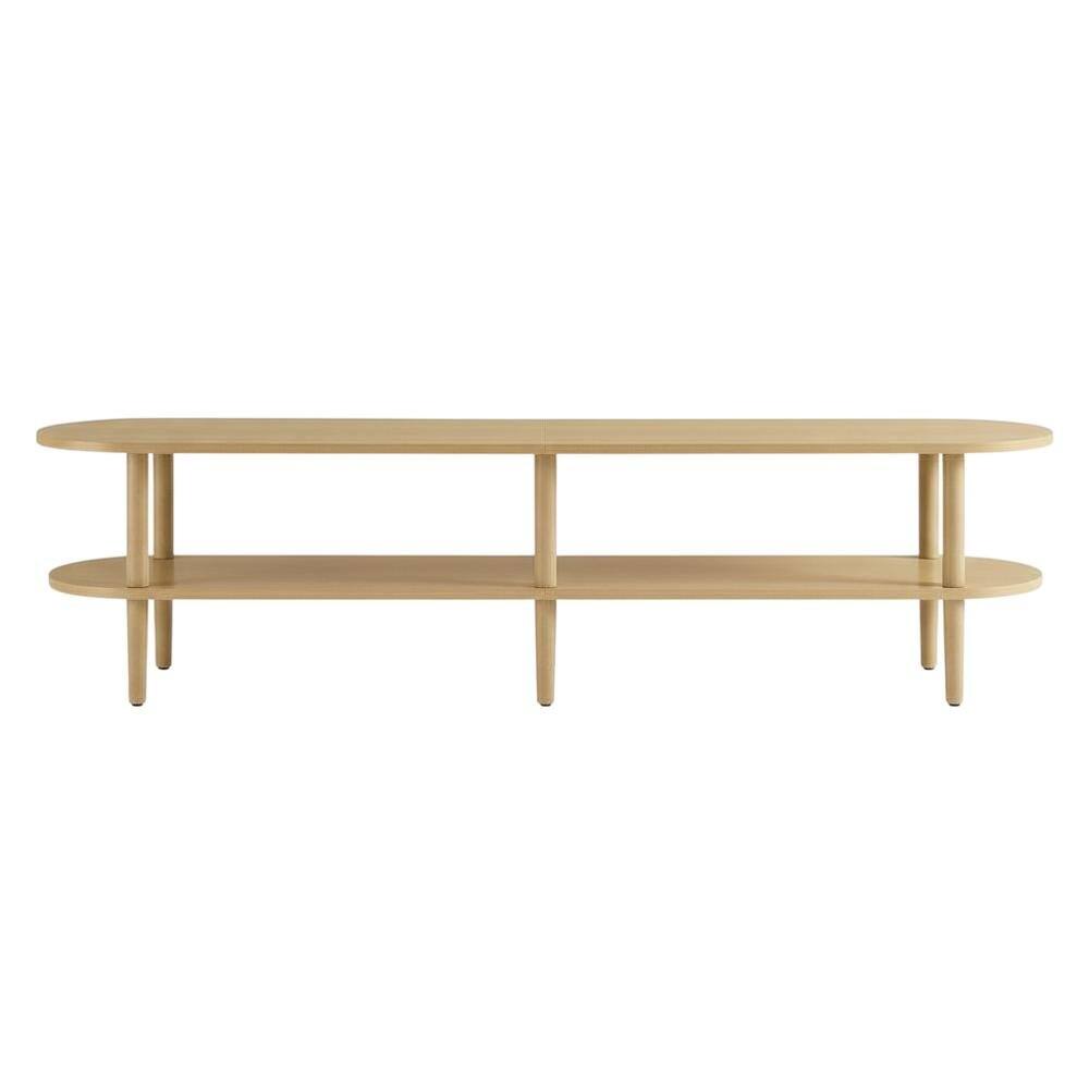 Back. FurniFact - Brown wood TV stand with solid mango construction and oval design - Brown.