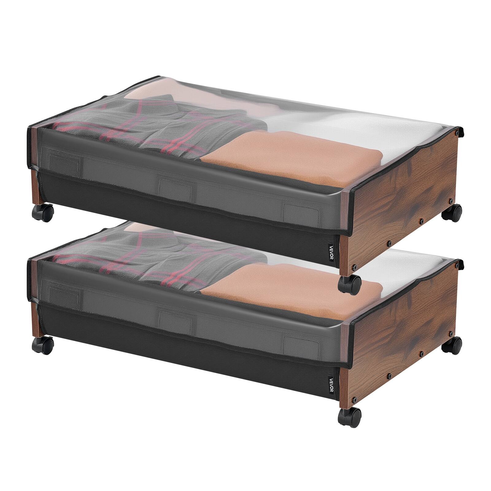 Alt View 5. VEVOR - Under Bed Storage with Wheels,25.6x18.1x7.1inch Underbed Containers,Underbed Shoes Organizer with Lockable Wheels,2 Pack - Brown.