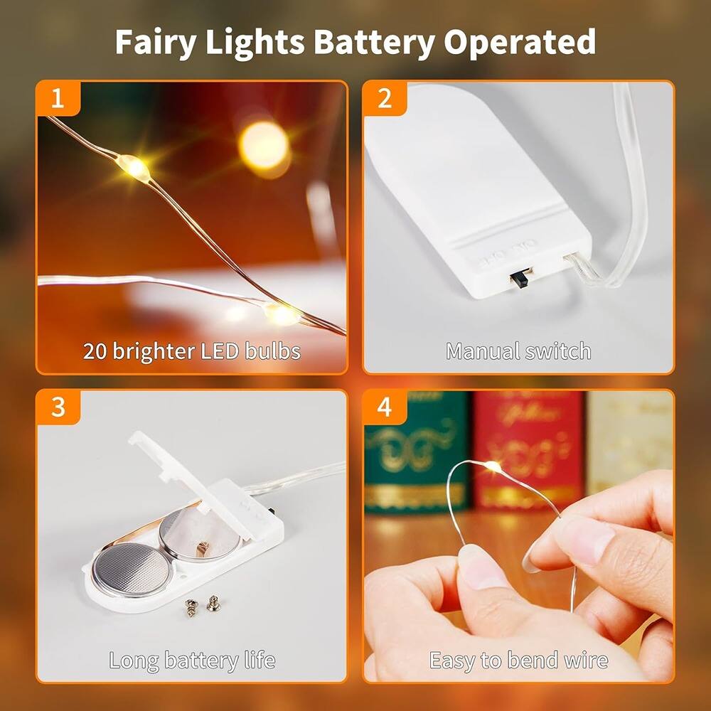 1. Fairy Lights Battery Operated
2. 20 brighter LED bulbs
3. Manual switch
4. Long battery life
5. Easy to bend wire