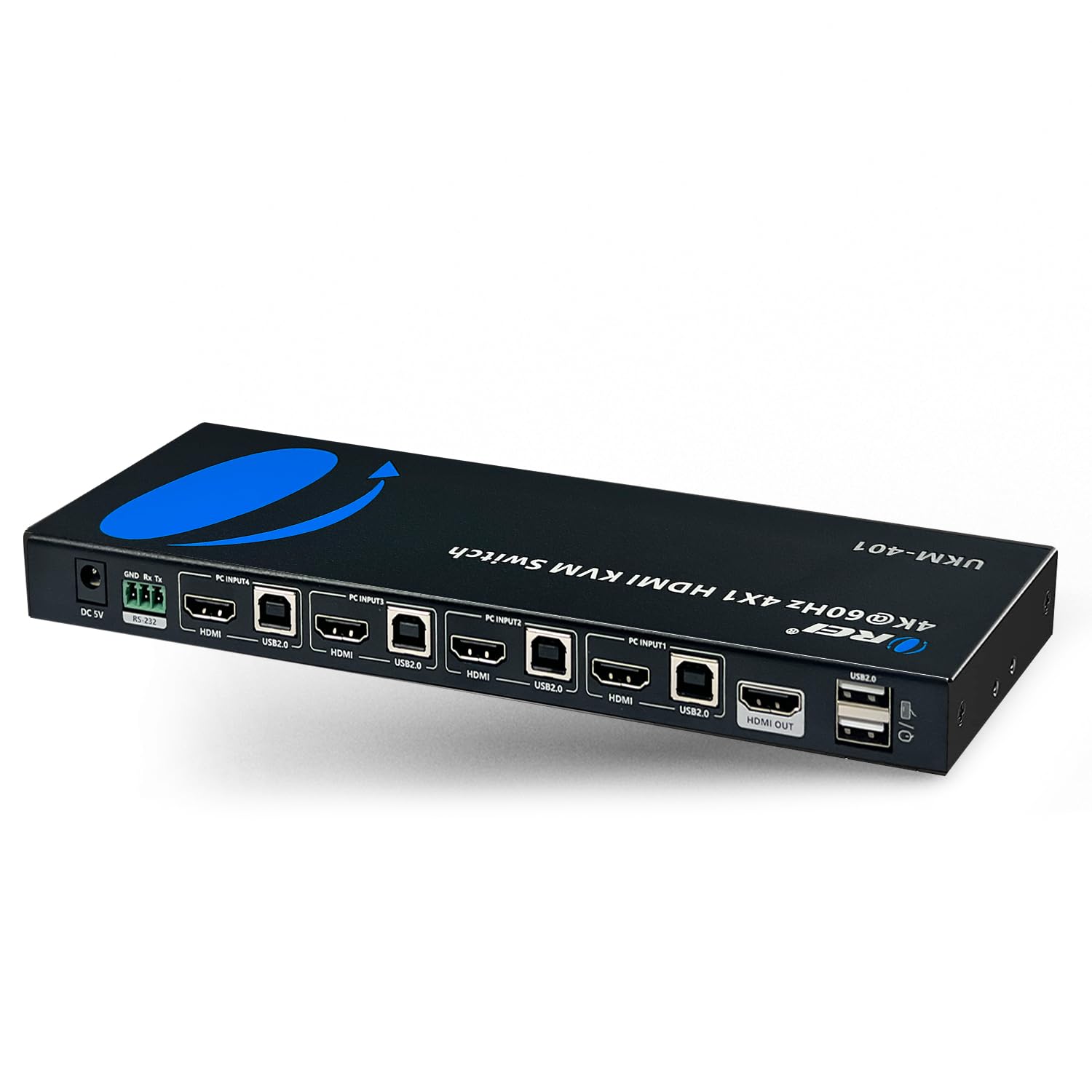 DCSV BV - D Ra a B K - U HDMI USELA Switch KVM UKM-401 K HDMI 4X1 C INPUTS FC INPUTI 4K@60HZ H09 RG - R INPUTI HHDMI USBO HOMI ACKJU USB2.0 MDM USB2.0 JMON OUT