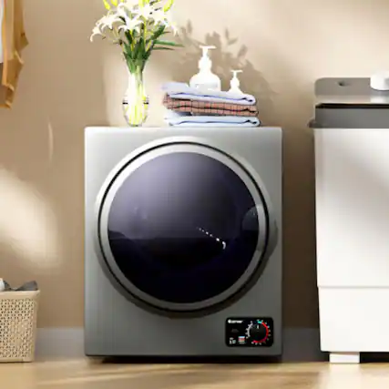 Front. LUCKY ONE - 1.5 cu.ft Wall Mount Clothes Dryer with Stainless Steel Tub - 10 lbs Capacity Ventless - Gray.