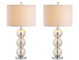 Jonathan Y - Bella 27" Glass Triple-Sphere LED Table Lamp, /Chrome (Set of 2) - Mercury Silver