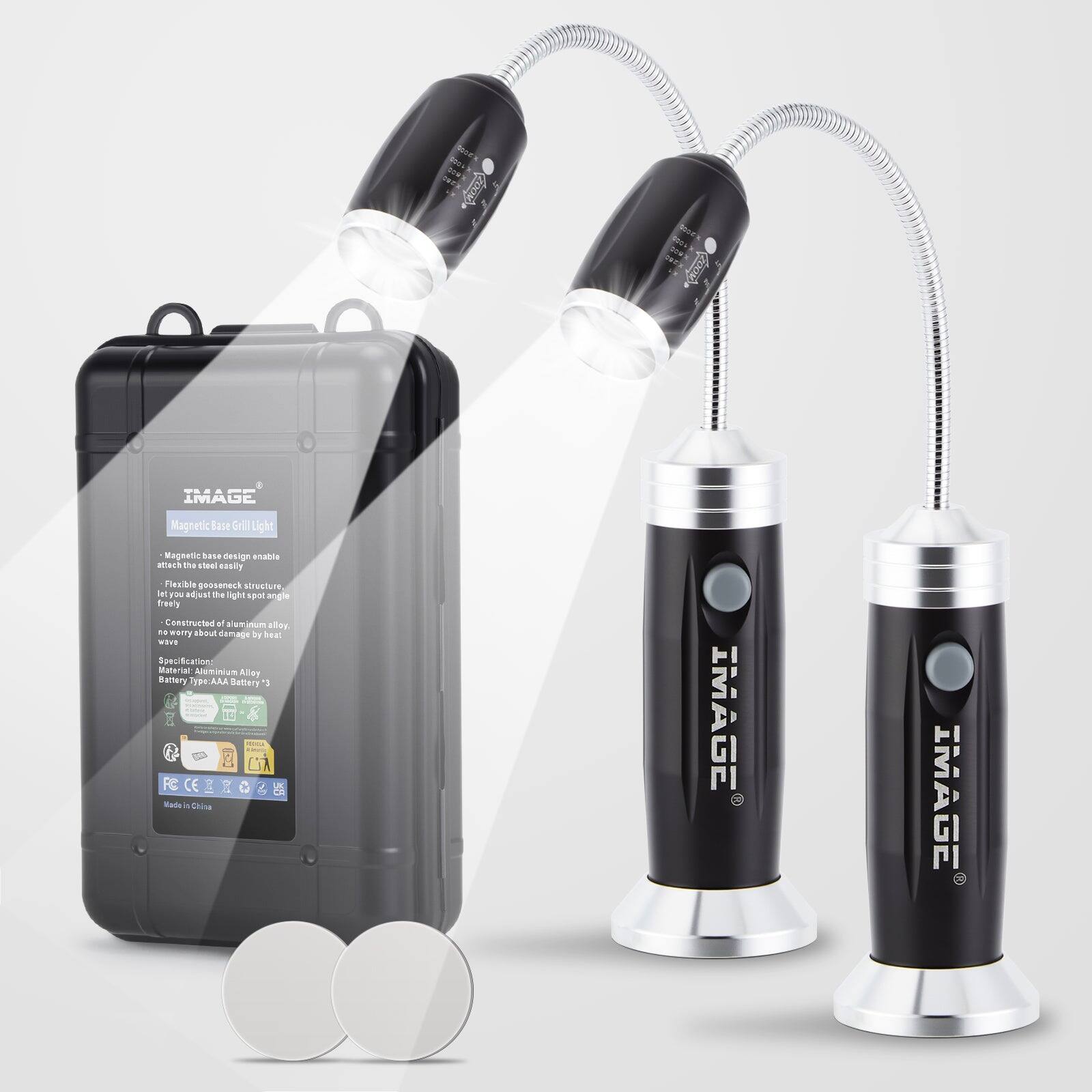 Front. IMAGE - 2 Pack LED BBQ Grill Lights - Black.