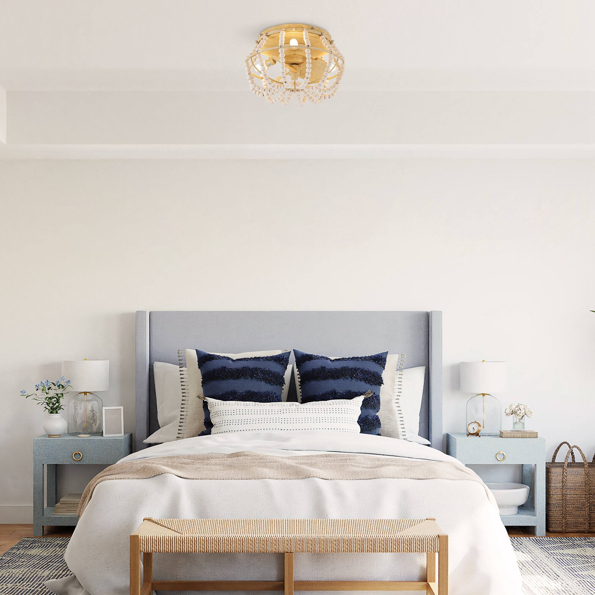 Back. Parrot Uncle - 13" Bohemian 3-Light Flush Mount Ceiling Fan - Gold.