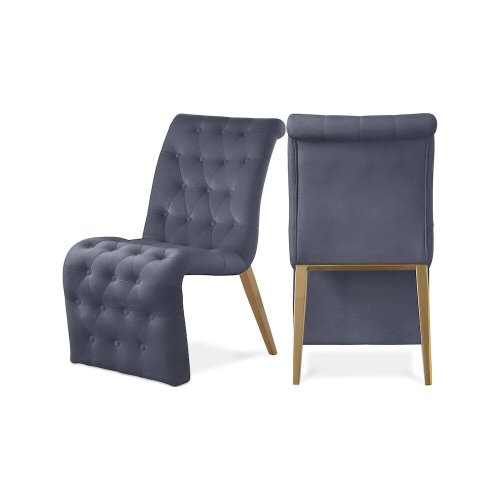 Front. Meridian Furniture - Curve Grey Velvet Dining Chair, Set of 2 - Grey.