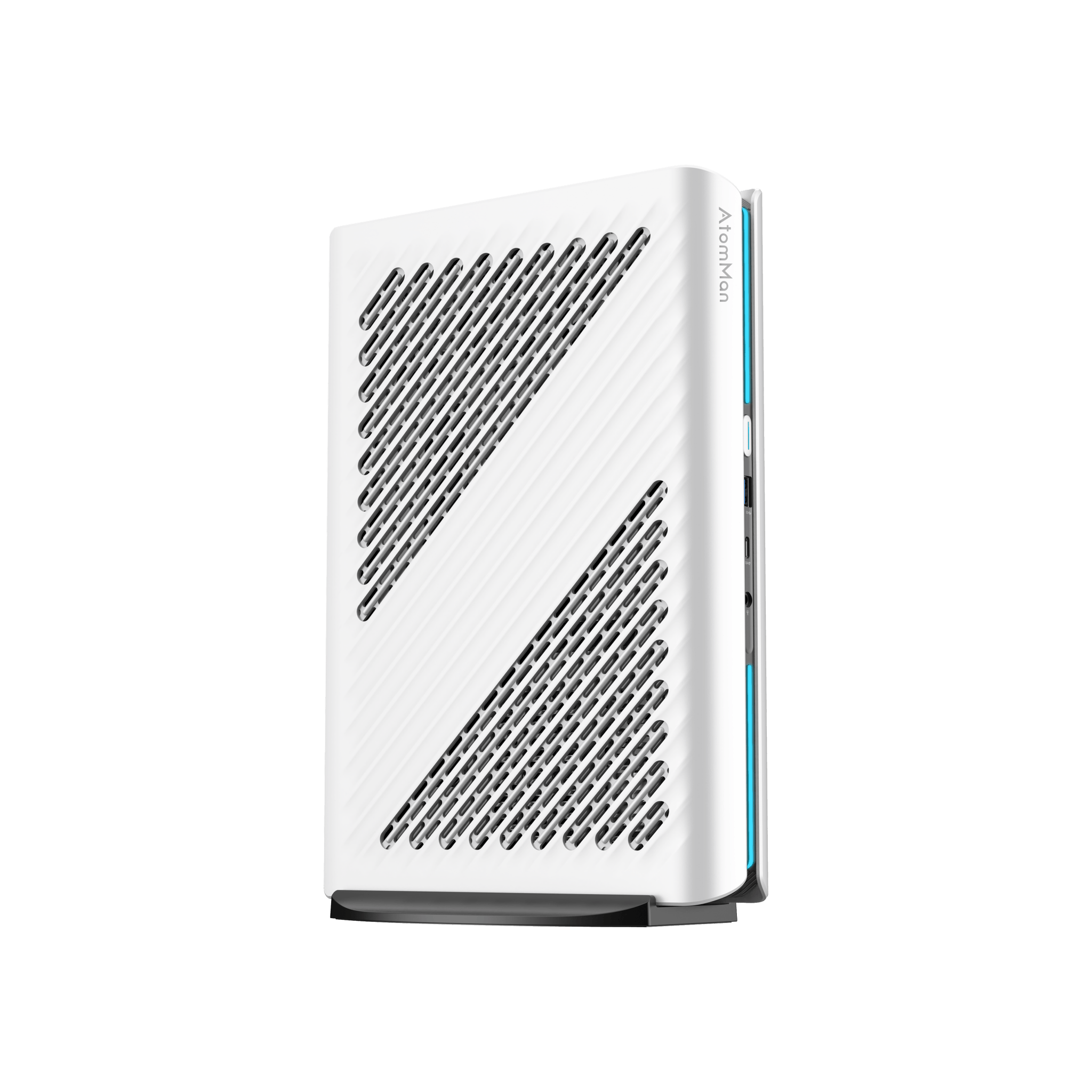 Angle. Minisforum - AtomMan G1 Pro Gaming PC, AMD Ryzen 9 8945HX, NVIDIA GeForce RTX 5060, 32GB DDR5 + 1TB SSD, 5G Ethernet, Wi-Fi 7 - white.
