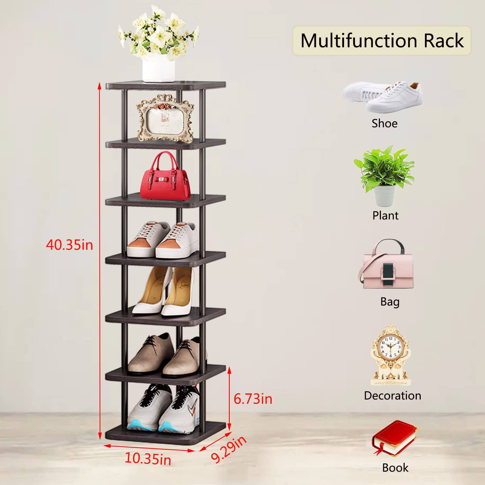 Multifunction Rack

- Shoe
- Plant
- Bag
- Decoration
- Book

Dimensions:
- Height: 40.35in
- Width: 10.35in
- Depth: 9.29in
- Shelf Height: 6.73in