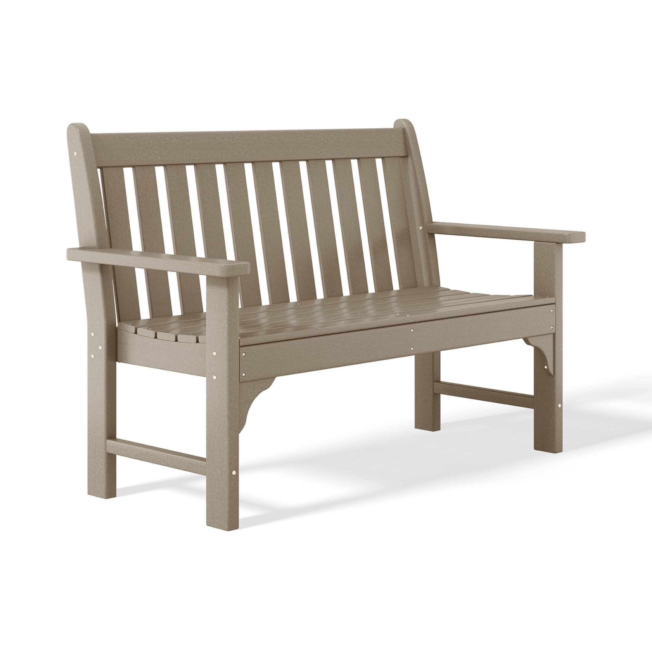Left. WestinTrends - WestinTrends Malibu Outdoor 2-Person All-Weather HDPE Front Porch Garden Bench - Weathered Wood.