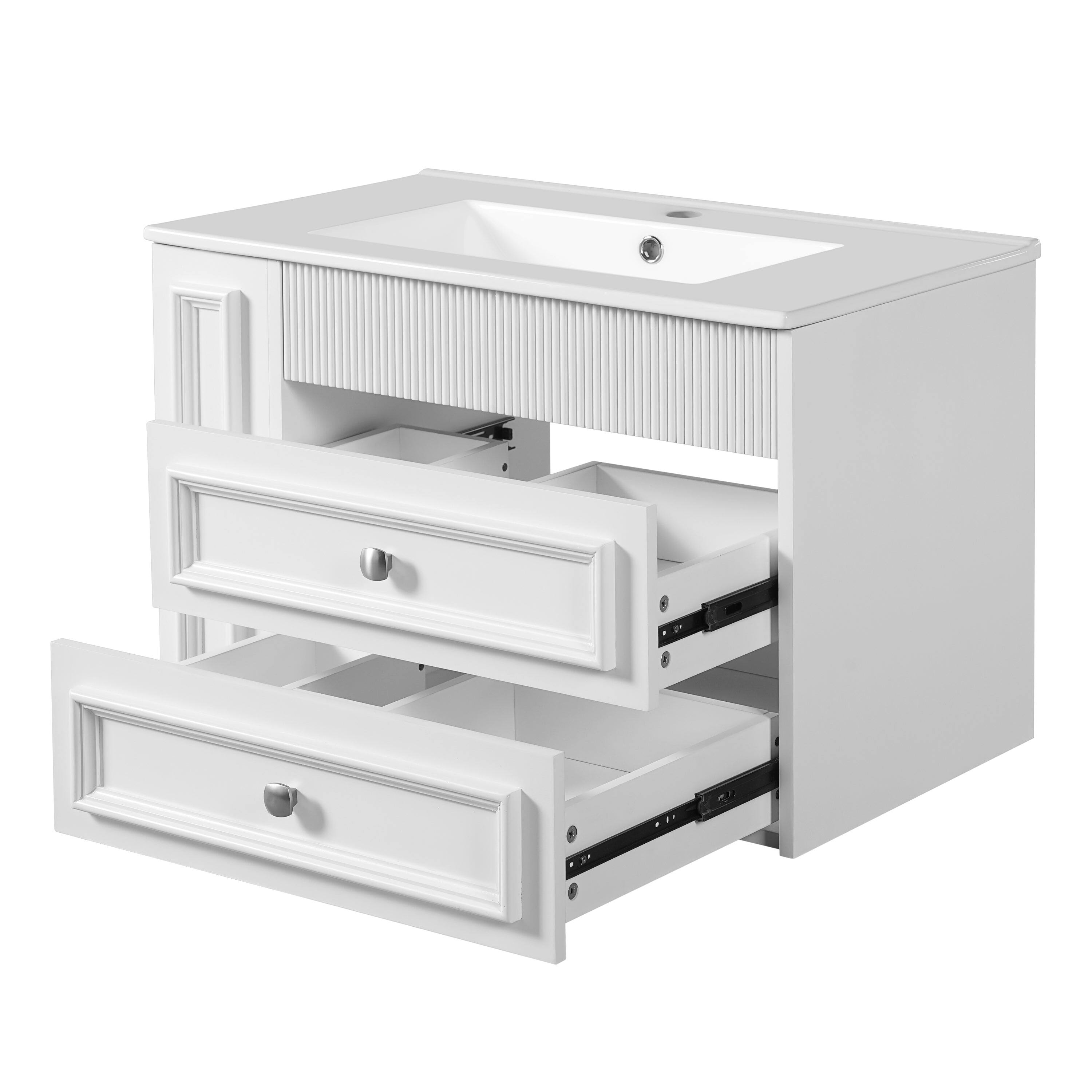 Alt View 10. Boyel Living - 30 Inch Wall Mounted Bathroom Vanity with Ceramic Sink and Two Drawers White - White.