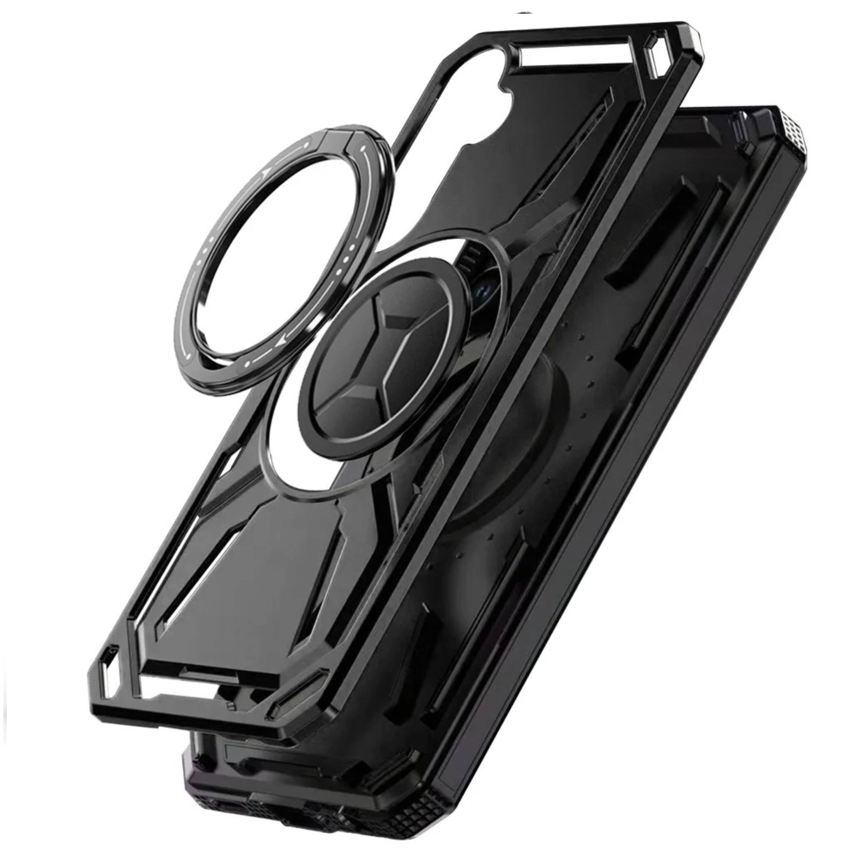 Left. Kitcheniva - Metal Ring Stand Shockproof Phone Case With Tempered Glass For Samsung A17 5G Black - Black.