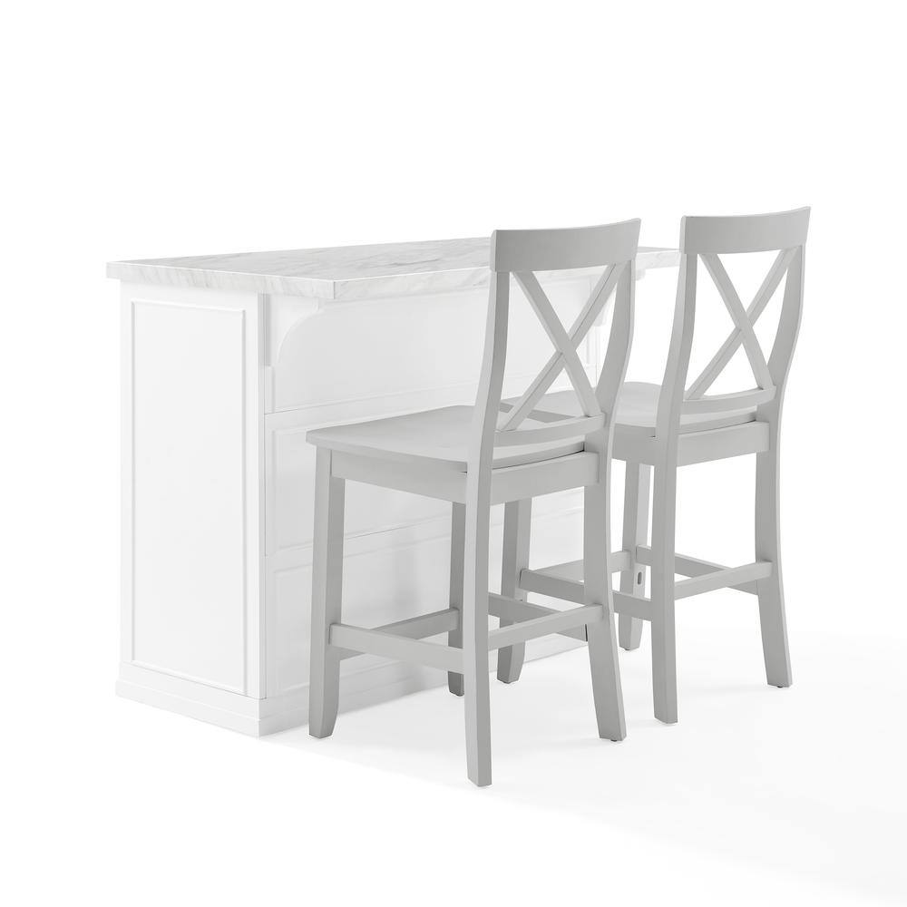 Alt View 4. Crosley Furniture - Cutler Faux Marble Top Kitchen Island W/X-Back Stools, Kitchen Island & 2 Stools - White.