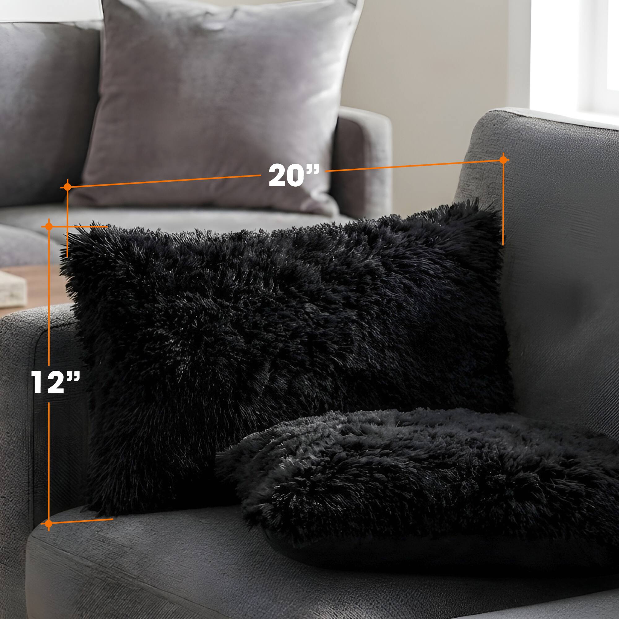 Cheer Collection Plush Shaggy Long Hair Faux Fur Lumbar Accent Pillows ...