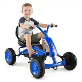 Gymax - Go Kart for Kids 4 Wheel Toddler Ride On Pedal Car w/ Steering Handlebars Navy - Blue
