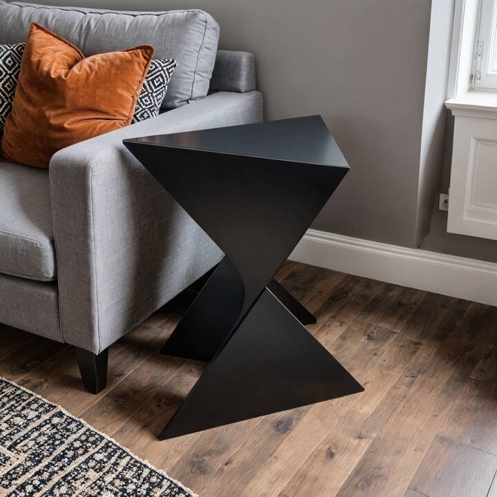 Angle. LeisureMod - Randolph 15.75" Stackable Side Table, Weather-Resistant Triangular Plastic Accent End Table for Living Room or Backyard - Black.