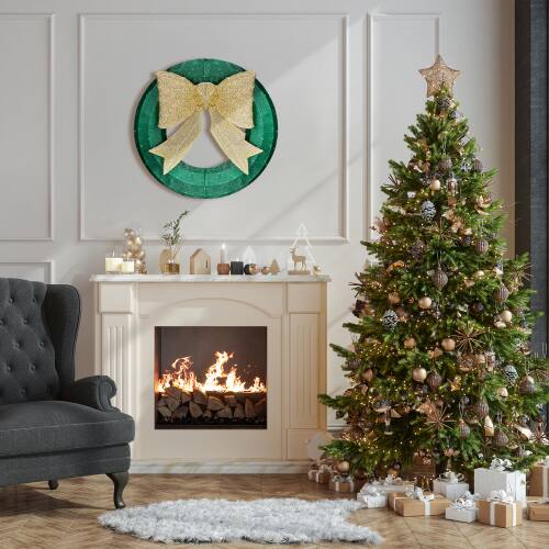 Alt View 10. Winado - 24in Pre Lit Christmas Wreath Garland with Lights, Golden Bows Ornaments for Indoor Outdoor Doorway Party Decorations - Multicolor.