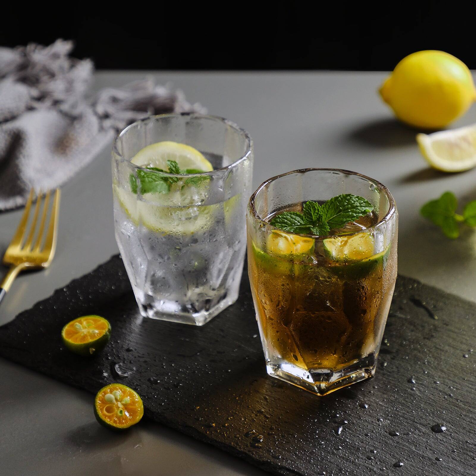 Back. BreeBe - Polyhedron Tumbler Glasses set of 6 - Clear.