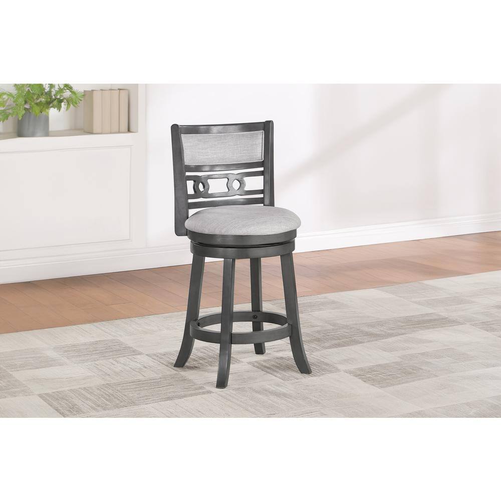 Alt View 2. New Classic Furniture - Gia 24" Solid Wood Swivel Counter Stool with Fabric Seat in Gray - Gray.