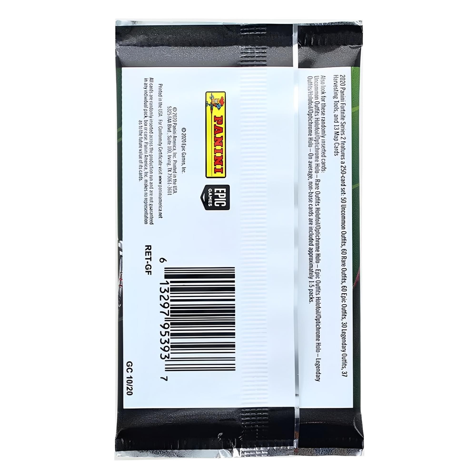 Sure, here is the corrected and grouped text from the image:

---

**Panini Games Epic**

**2020 Fortnite**

**100 Card Set**

**Features:**

- 50 Uncommon Outfits
- 60 Rare Outfits
- 60 Epic Outfits
- 30 Legendary Outfits
- 37 Holofoil/Optichrome Outfits

**Holofoil/Optichrome:**

- Approximately 10 Outfits/Holofoil/Optichrome Outfits randomly inserted
- Holo-Rare: 1 per pack
- Rare: 1 per pack
- Epic: 1 per pack
- Legendary: 1 per pack

**Pack Contents:**

- 100 cards
- 10 Holofoil/Optichrome Outfits
- 10 Rare Outfits
- 10 Epic Outfits
- 10 Legendary Outfits
- 10 Uncommon Outfits
- 10 Holofoil/Optichrome Outfits
- 10 Rare Outfits
- 10 Epic Outfits
- 10 Legendary Outfits
- 10 Uncommon Outfits

**