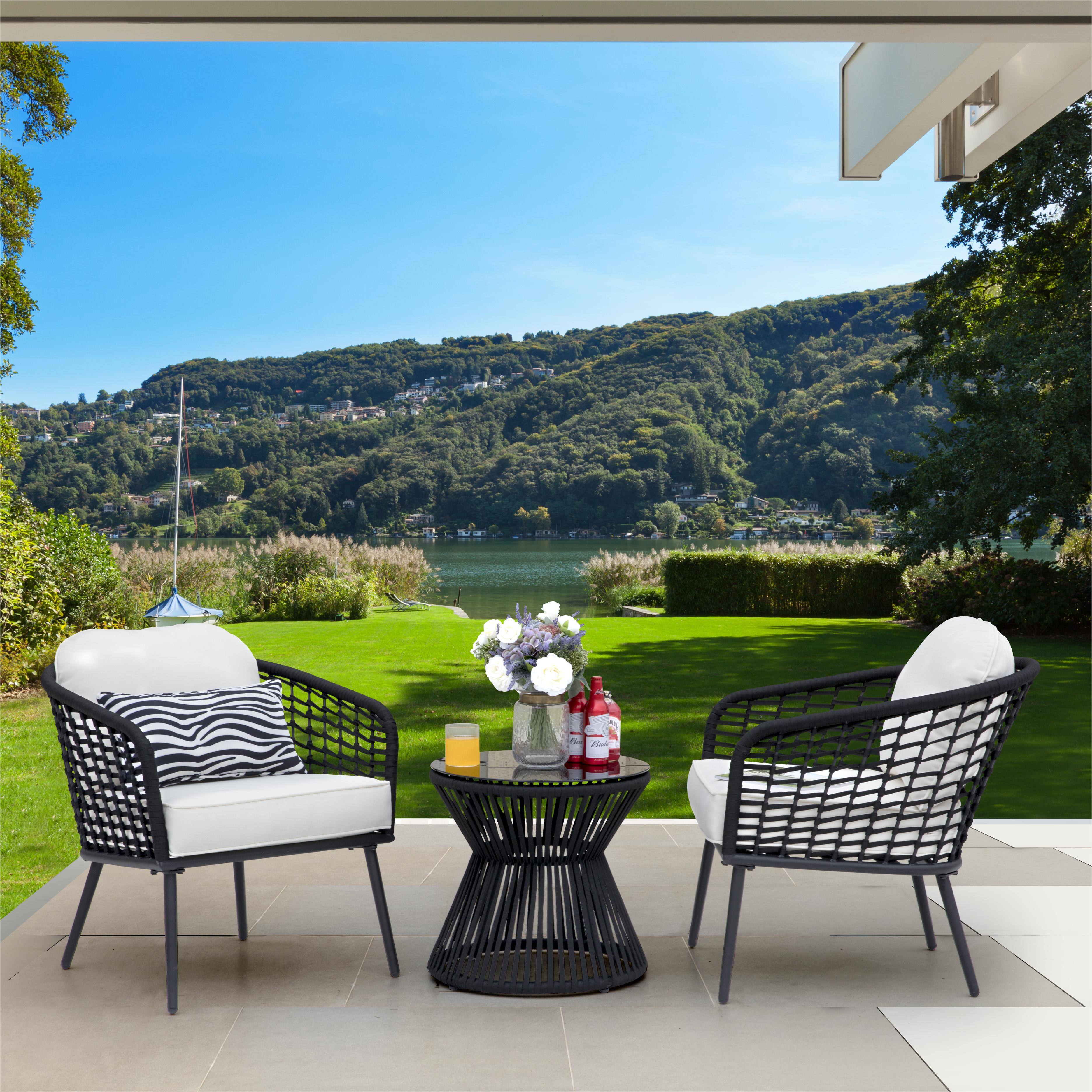 Alt View 4. Nuu Garden - Outdoor 3-Piece Patio Bistro Set, 1 Coffee Table and 2 Chairs, Black - Black.