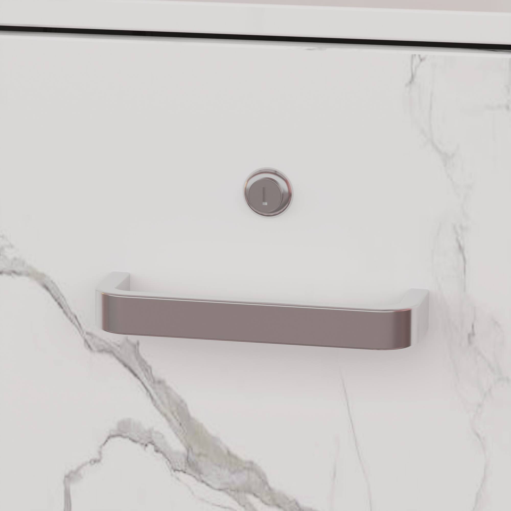 Alt View 5. Famapy - Marble Pattern Desk with Drawer and Cabinet, Computer Desk, Office Reception Table, Study Writing Table with Storage - Marble White.