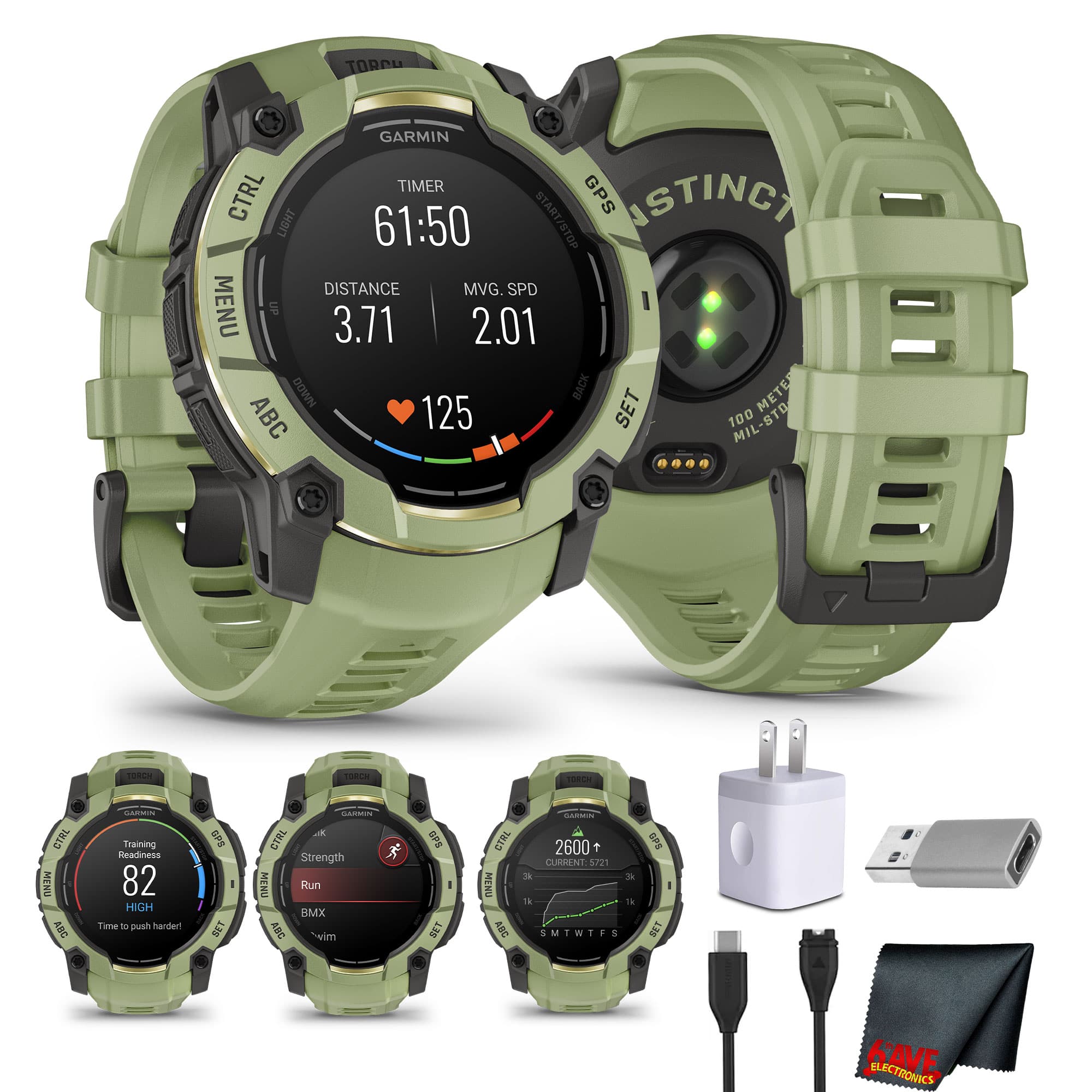 Bundle - Garmin - Instinct 3 50mm AMOLED GPS Smartwatch Fern Green Outdoor Watch - Fern Green - (2024)