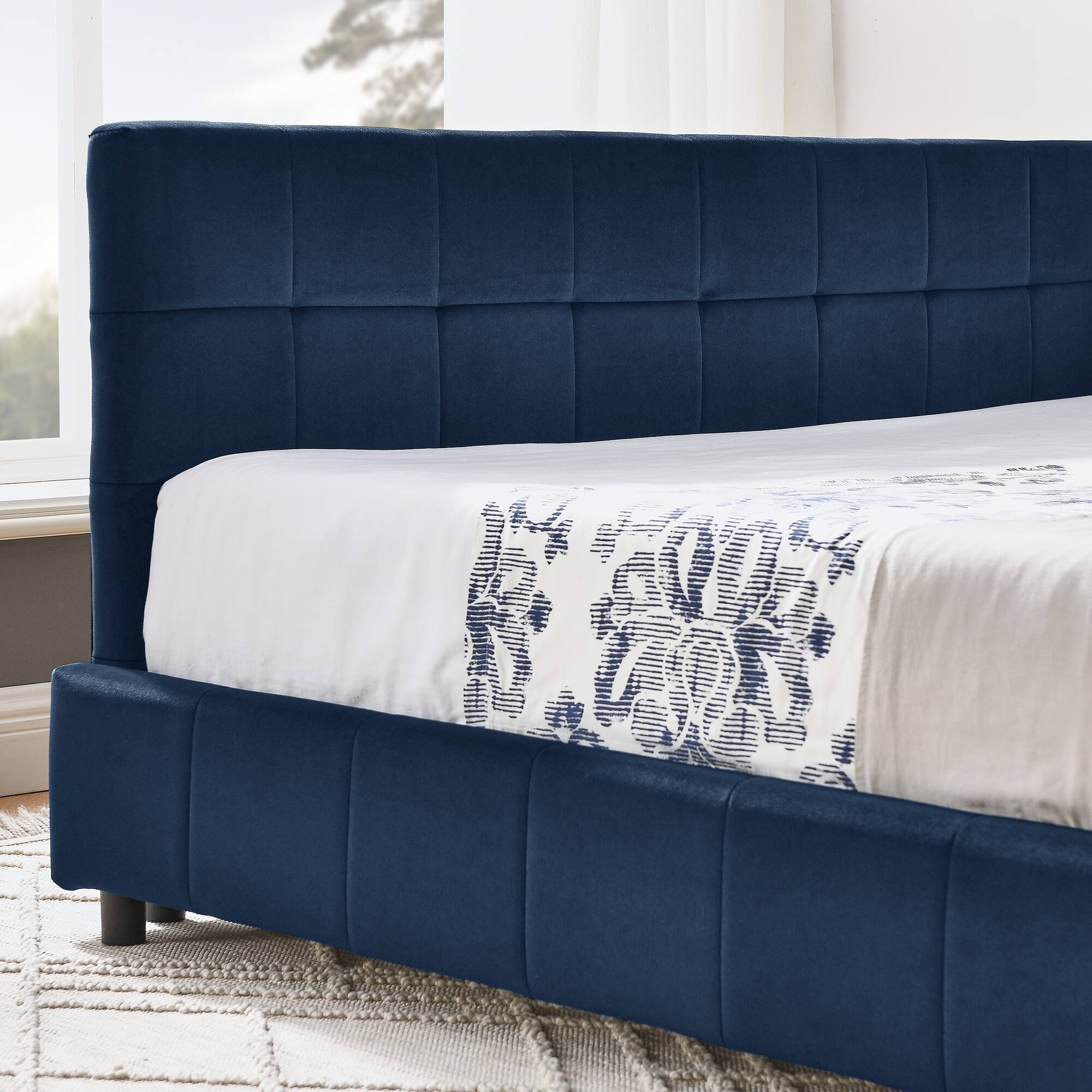 Alt View 2. Anysun - Full Velvet Tufted Sofa Bed Frame - with Comfortable Backrest & Armrests for Bedroom or Living Room - Blue.