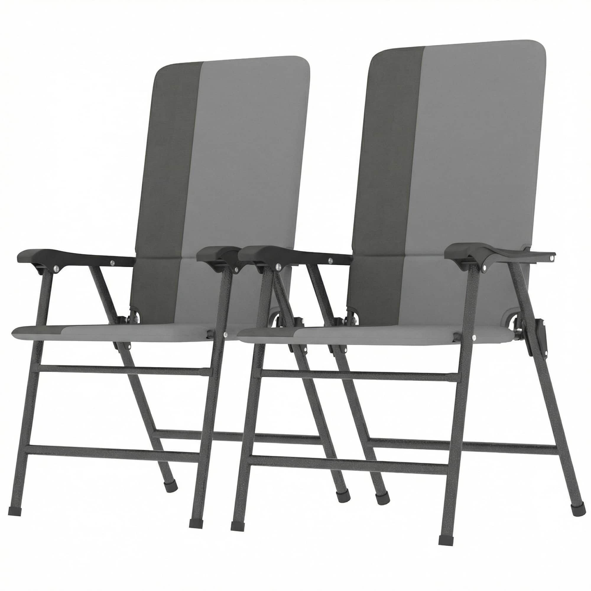 Outsunny - Patio Chairs Set of 2, Padded High Back Lawn Camping Chairs with Armrests, 600D Oxford Fabric - Light Gray