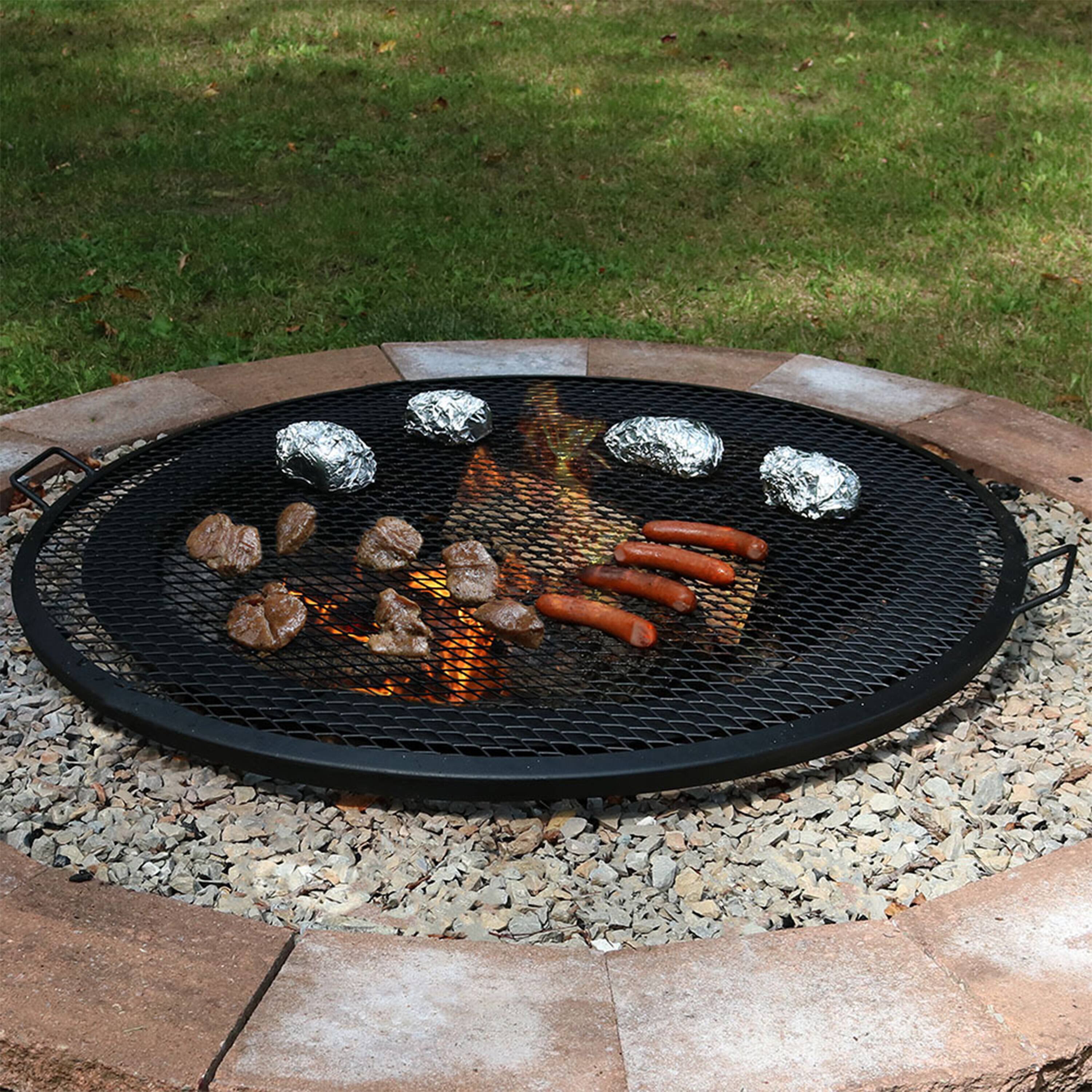 Alt View 8. Sunnydaze - 22 in Round Steel X-Mark Fire Pit Cooking Grill with Handles - Black.