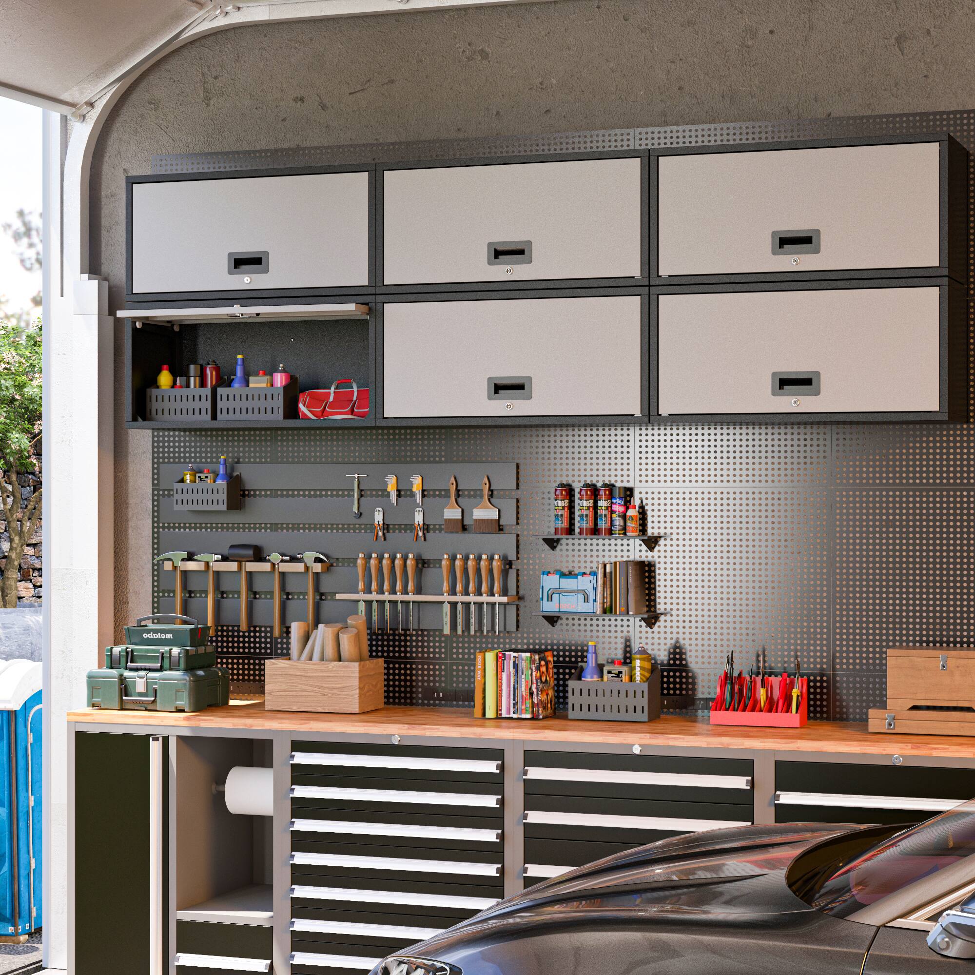 Alt View 9. TinyHomie - TinyHomie Wall-mounted Metal Garage Cabinet with Doors, Floating Tool Cabinet for Kitchen, Basement, Warehouse in Gray - Gray+Black.