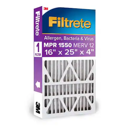 3M Filtrete
Allergen, Bacteria & Virus
MPR 1550 MERV 12
16" x 25" x 4" FILTER