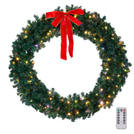 Front. Winado - 60in Perfect Christmas Wreath In/Outdoor Holiday with Lights Party Decoration - Green.