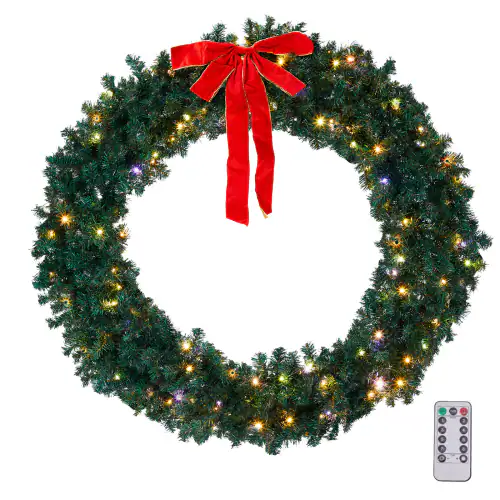 Front. Winado - 60in Perfect Christmas Wreath In/Outdoor Holiday with Lights Party Decoration - Green.