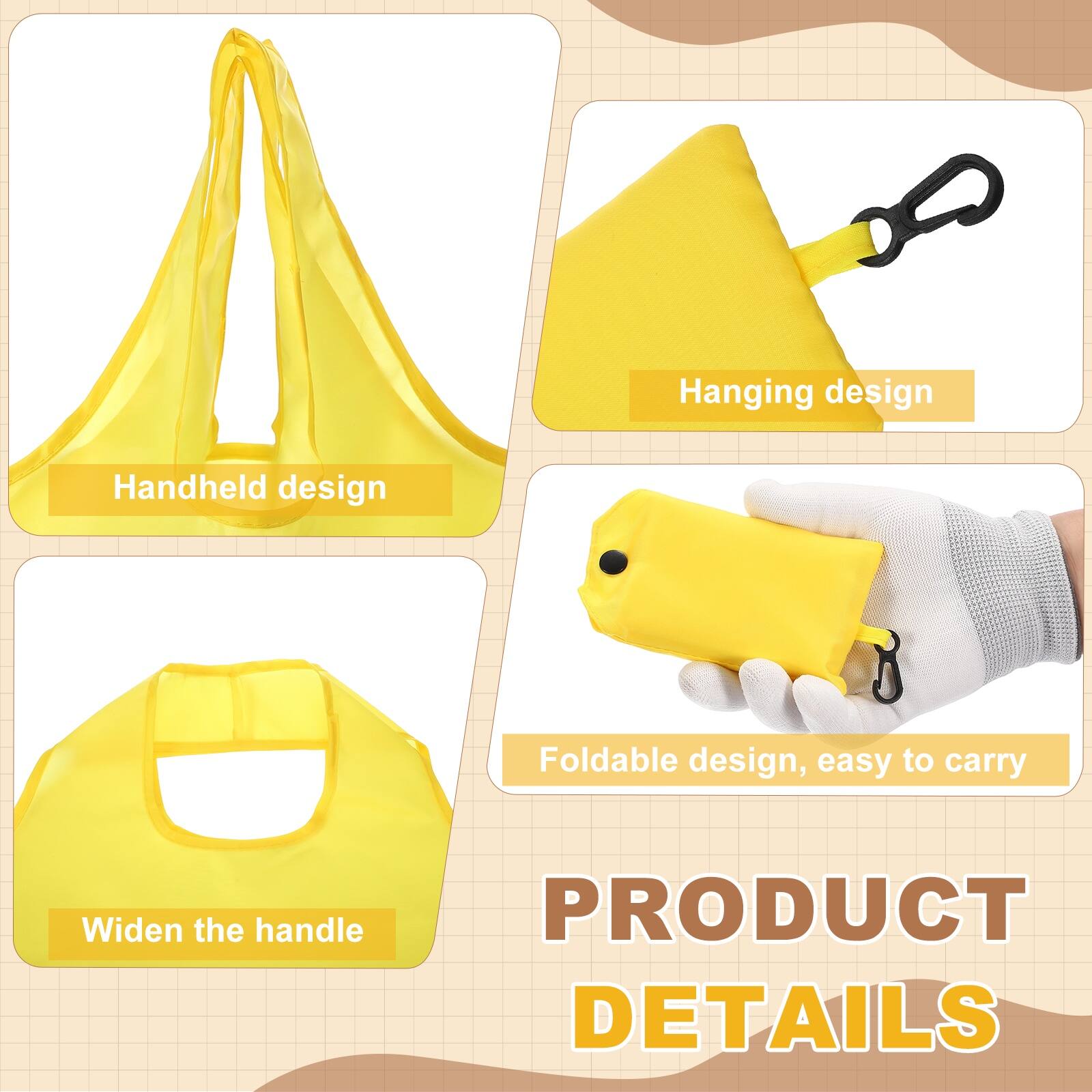 Hanging design  
Handheld design  
Foldable design, easy to carry  
Widen the handle  

PRODUCT DETAILS