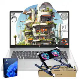 HP - 17.3" Touchscreen Laptop - AMD Ryzen 5 7430U with 32GB RAM - 1TB SSD - Numeric KP & Backlit KB - PCO Laptop Cooler - Blue