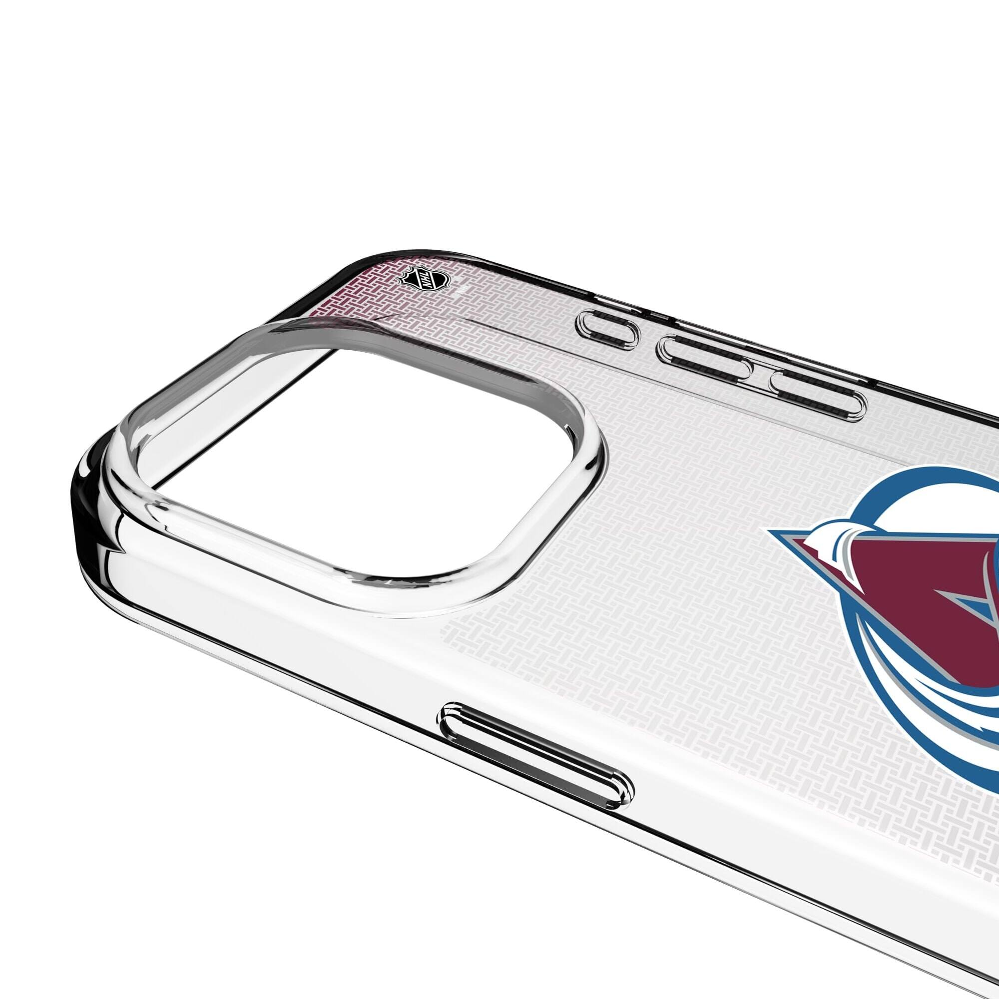 Alt View 2. Keyscaper - Colorado Avalanche Linen Logo iPhone Clear Case - 14 Pro - Multicolor.