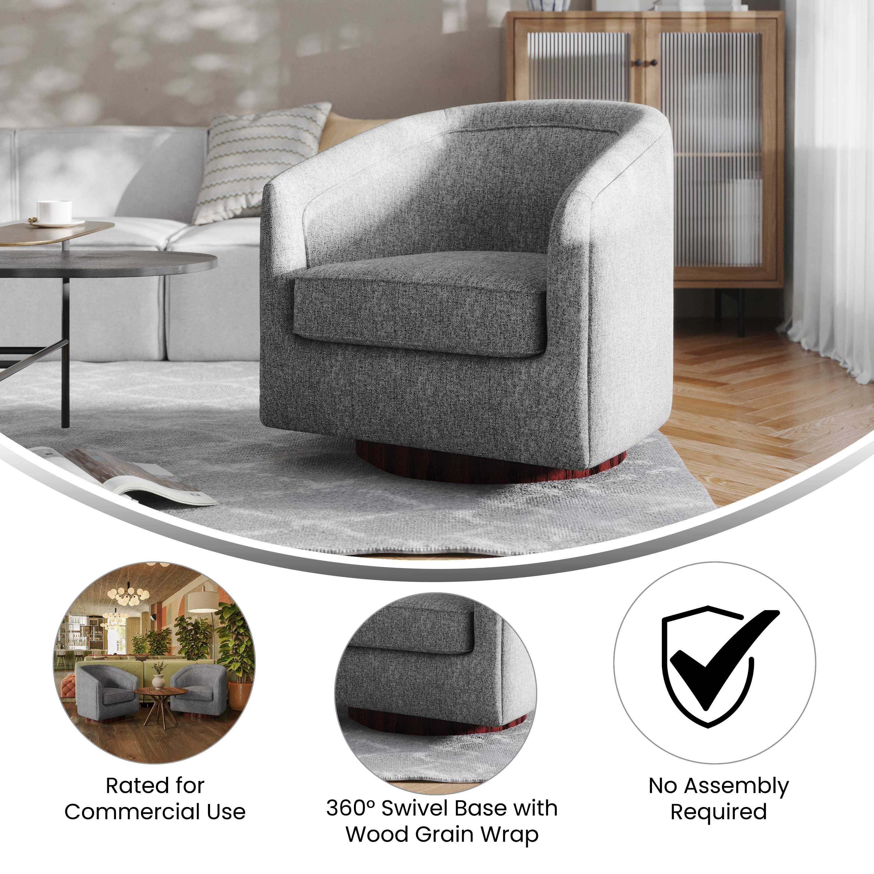 Rated for Commercial Use  
360° Swivel Base with Wood Grain Wrap  
No Assembly Required
