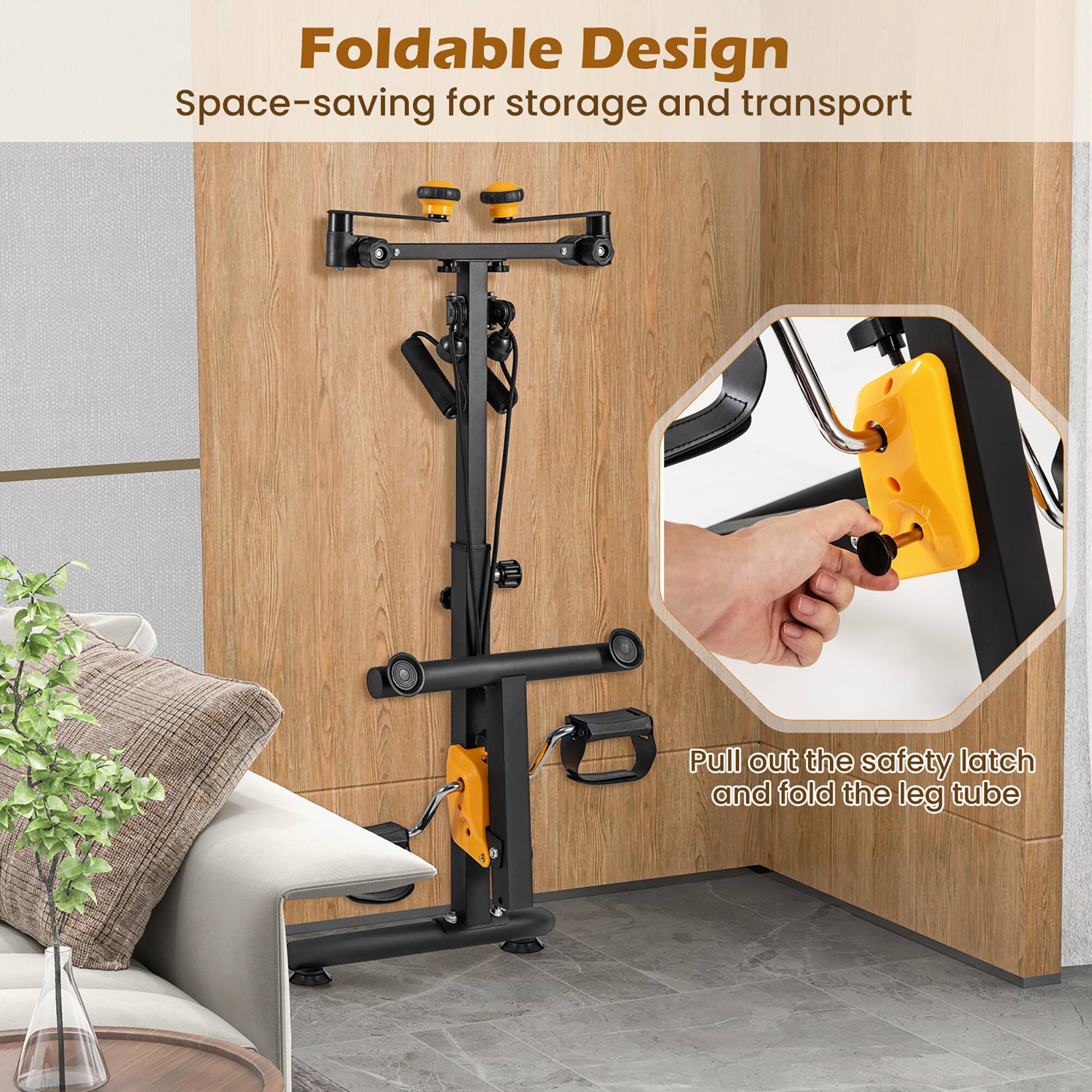 Foldable Design  
Space-saving for storage and transport  

Pull out the safety latch and fold the leg tube