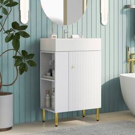 Loheer - 21.6 inch Bathroom Vanity with Ceramic Sink and Left Side Storage - White