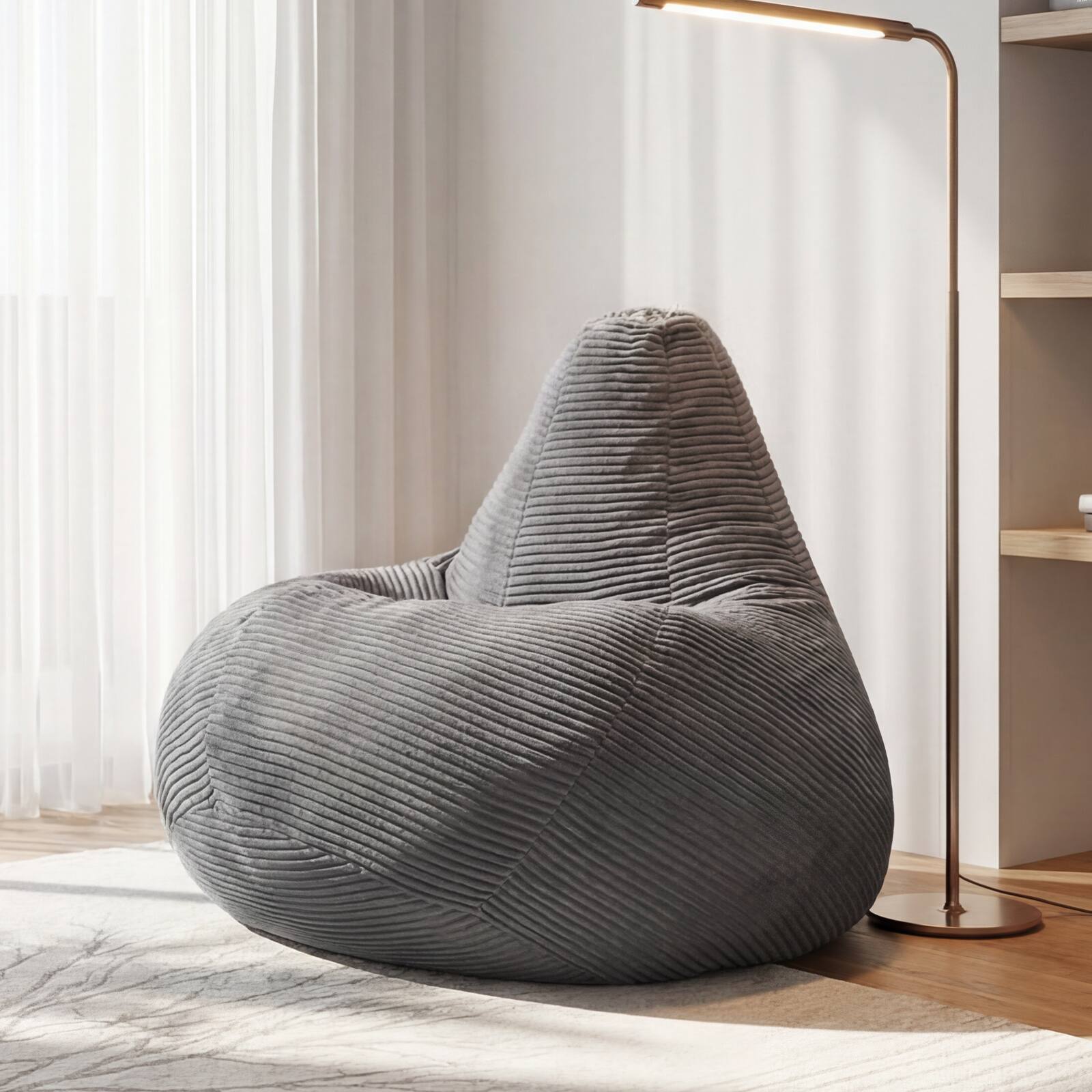Alt View 1. Costway - Costway Bean Bag Chair for Adults with Skin-friendly Corduroy Cover & Soft Sponge Filling - Dark Gray.