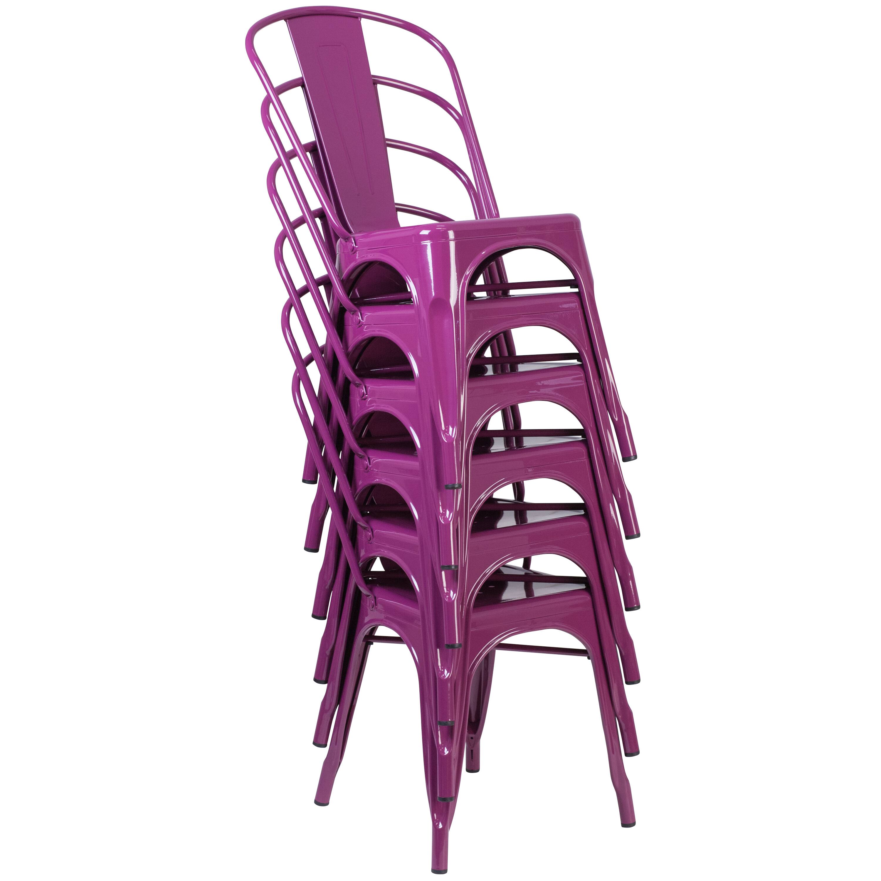 Alt View 8. Emma + Oliver - Commercial Grade Colorful Metal Indoor-Outdoor Dining Stack Chair - Purple.