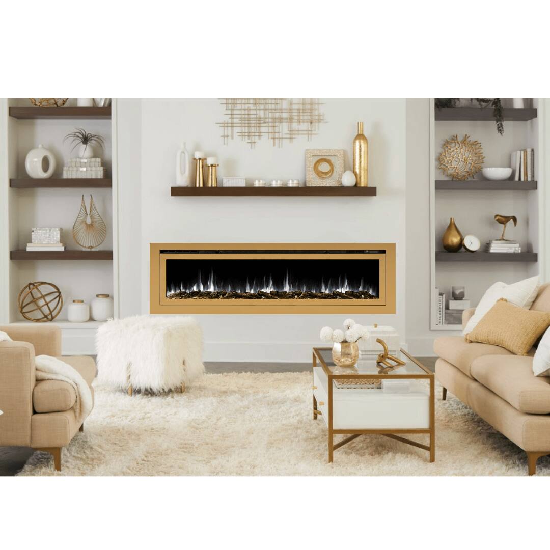 Angle. Touchstone Home Products - 72 in. Wall Mounted Recessed Sideline Deluxe Gold Smart Electric Fireplace 1500W - Gold.